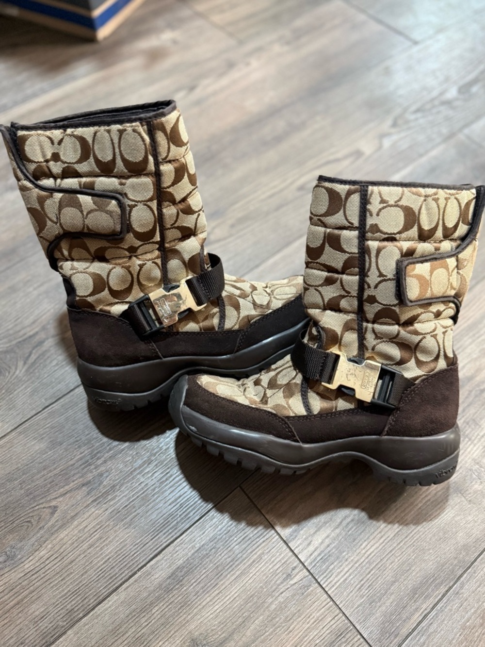 Coach Sharron Boots 6B Brown Signature Monogram Vibram Lug Y2K